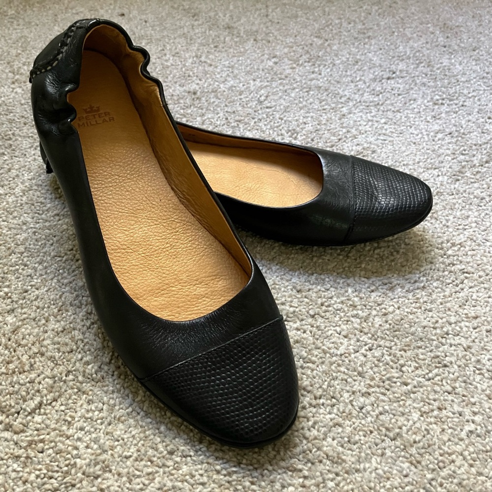 PETER MILLAR Brazil black leather ballet slip on flats snake skin embossed 7.5